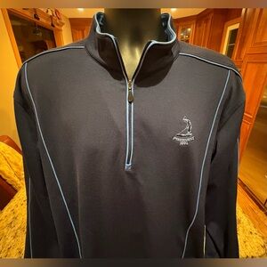 Men's Pinehurst country club quarter zip golf pullover. Sharp navy w/iconic logo